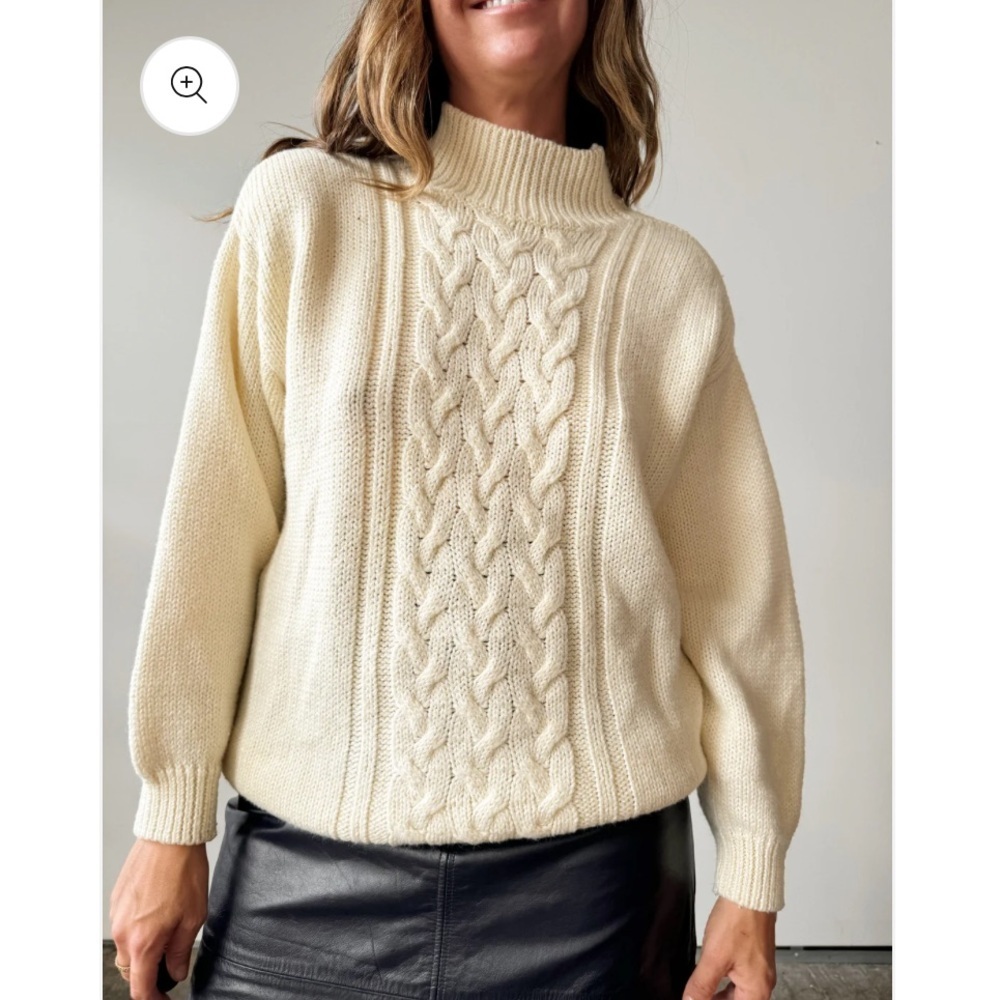 The Limited Vintage Cream Cable Knit Mock Neck Sweater